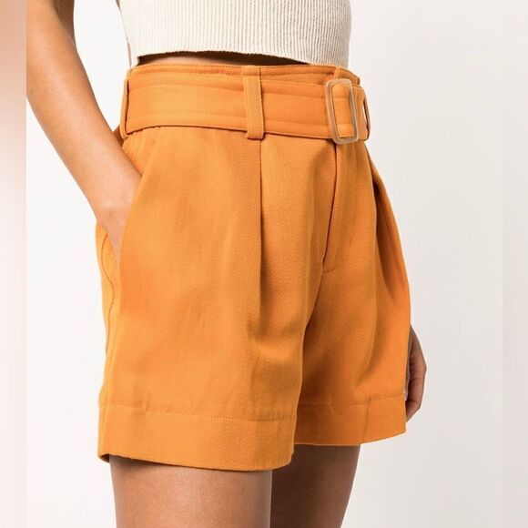 VINCE Belted Cotton Linen Twill Shorts Orange BNWT - Picture 4 of 12